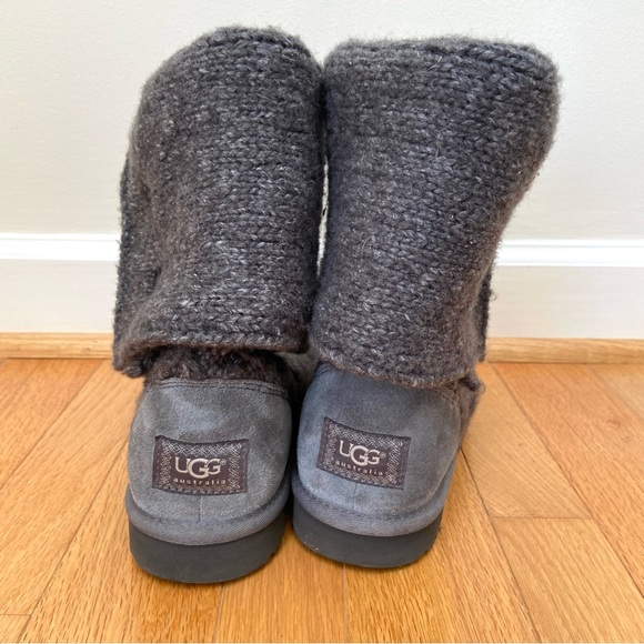 UGG Tall Fold Over Lattice Cardy Knit Button Boots Gray Women’s 8 Winter Warm - Picture 6 of 12